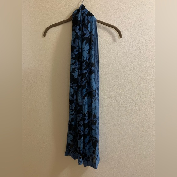 Kavita Blue Floral Scarf Tapestry Edging Head Scarf-Purse Twilly Tie Scarf - Picture 3 of 9